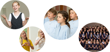 Fire bobler med nærbilleder af korbørnene